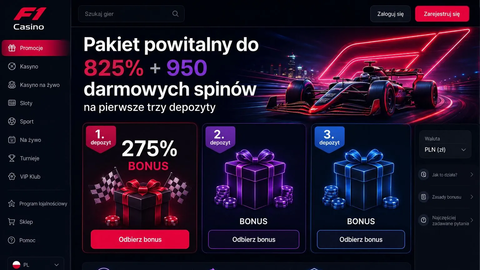 Bonus powitalny dla nowych graczy w F1 Casino