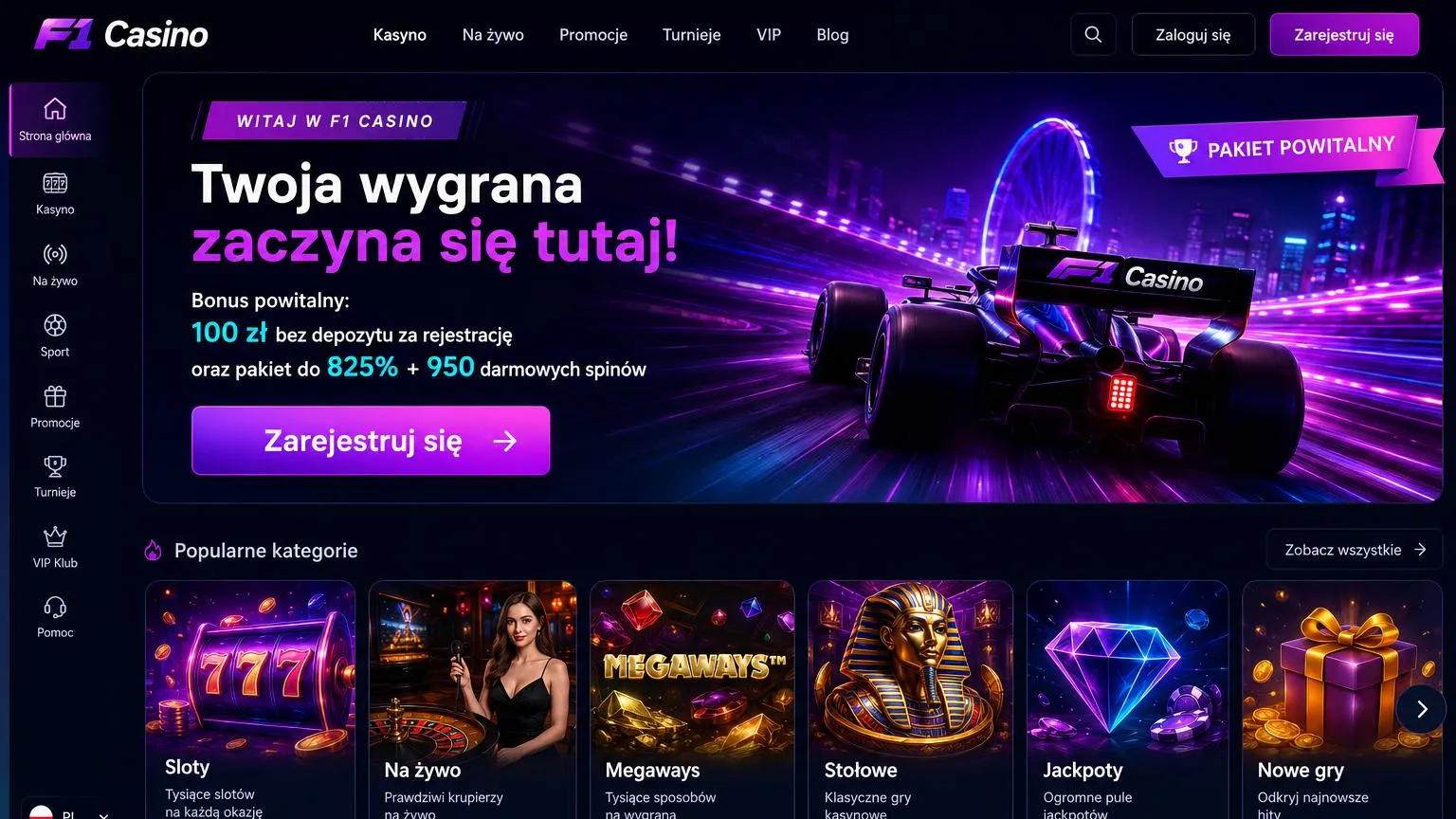 Oferty powitalne dla nowych graczy w F1 Casino 100 zł